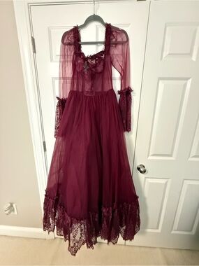 Wine Burgundy Lace Maxi Dress